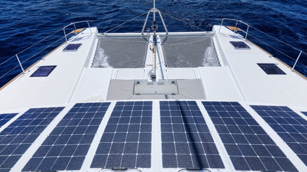 Flexible solar panels installed on a boat deck, showcasing their adaptability and efficiency for marine applications.